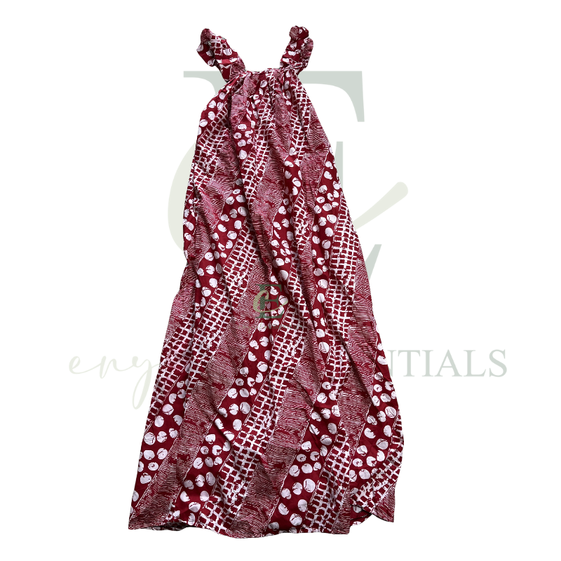 Red African Print Maxi Dress with Ruffle Straps | Free Size (S–2XL)