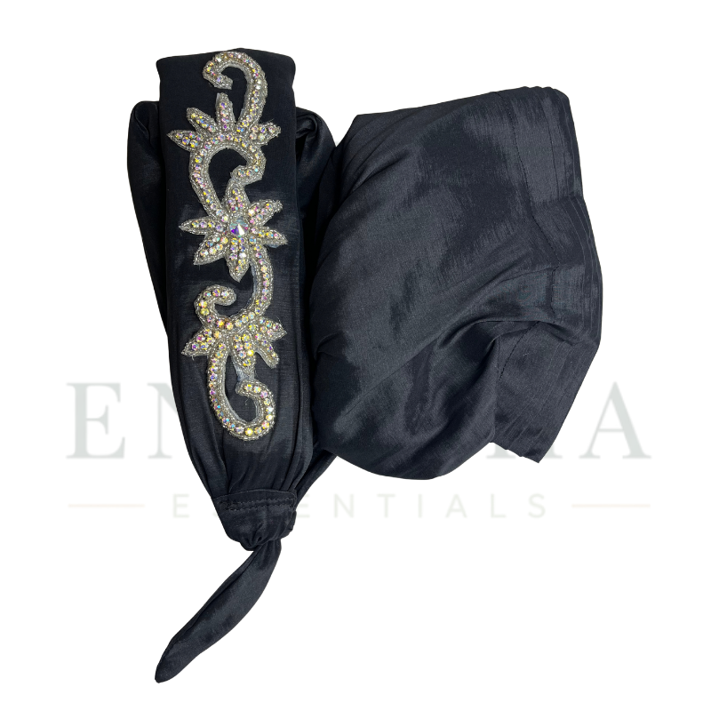 2-n-1 Crystal Applique Turban Cap