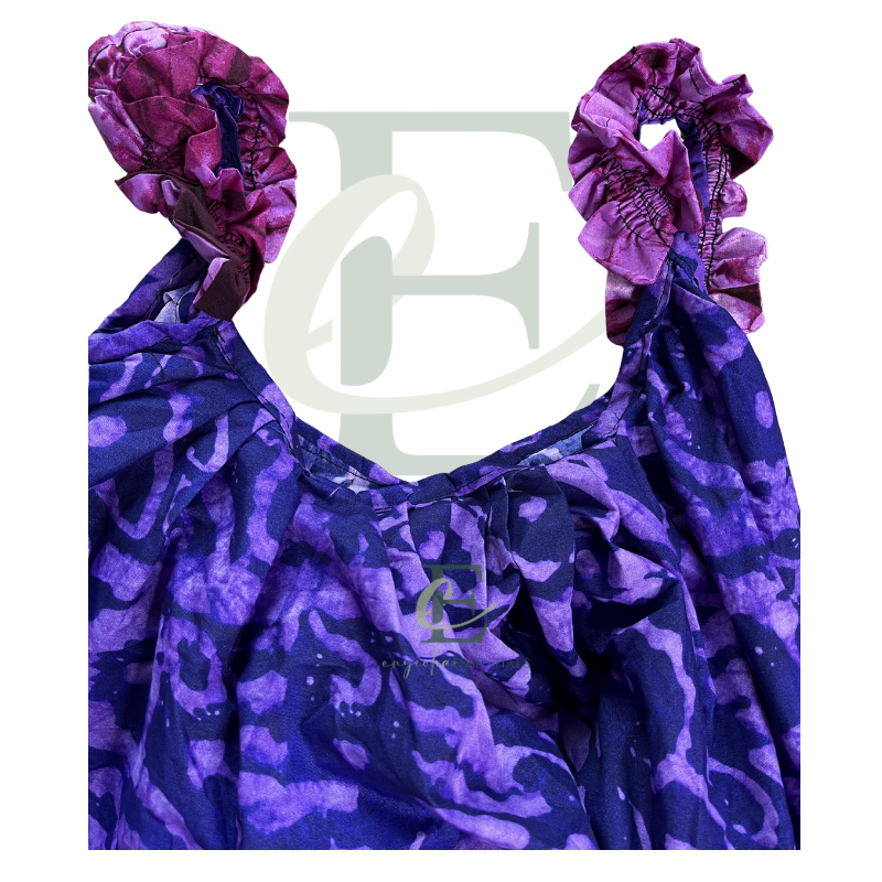 Purple African Print Maxi Dress with Ruffle Straps | Free Size (S–3XL)