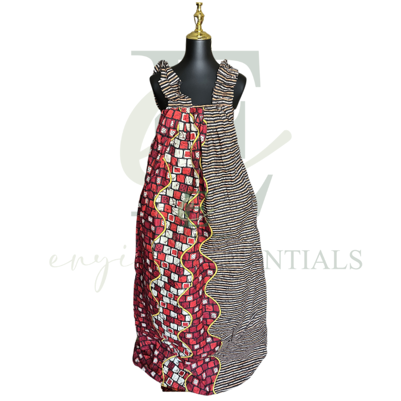 Geometric Print Maxi Dress with Ruffle Straps | Free Size (S–XL)