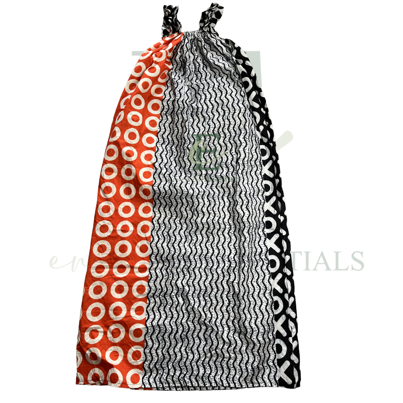 Orange Black XO African Print Maxi Dress with Ruffle Straps | Free Size (S–XXL)