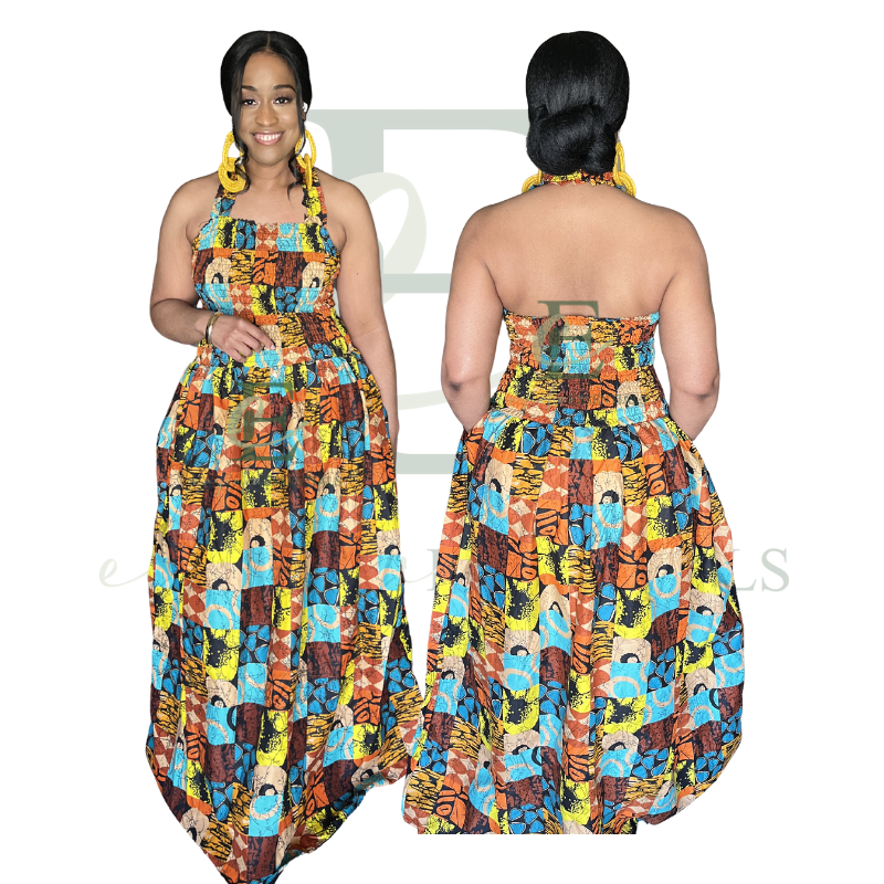 African Patchwork Halter Long Maxi