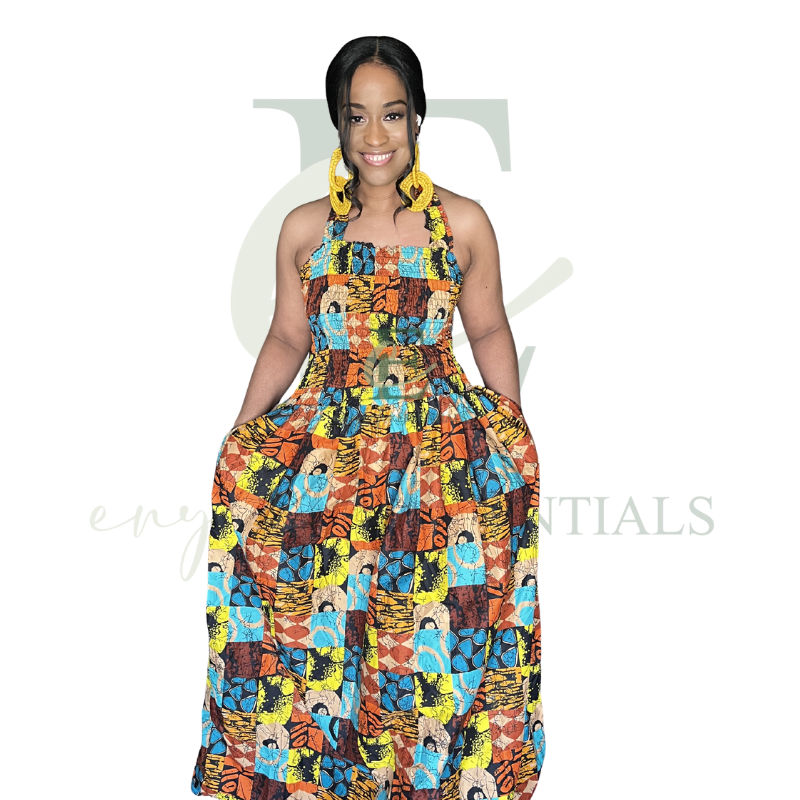 African Patchwork Halter Long Maxi
