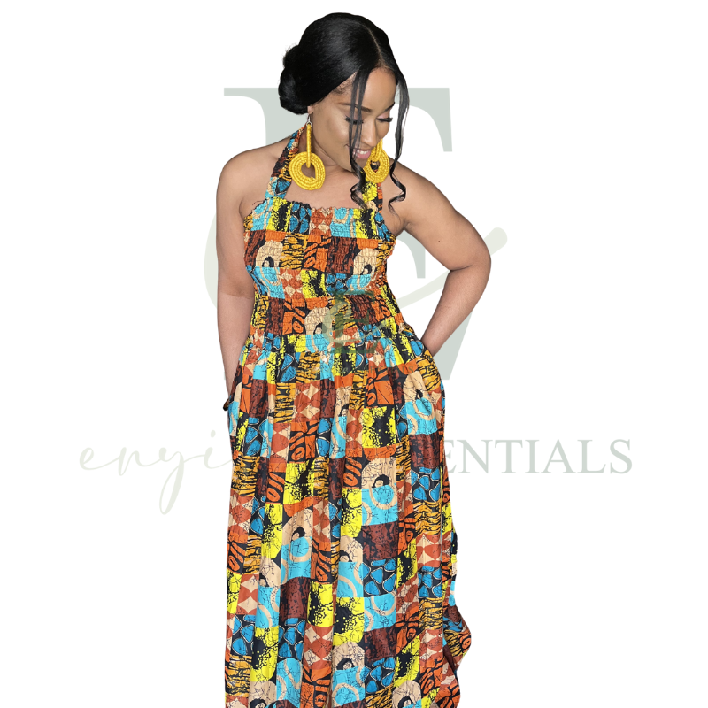 African Patchwork Halter Long Maxi