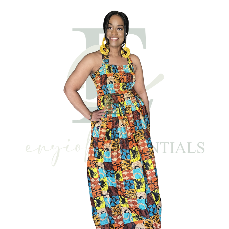 African Patchwork Halter Long Maxi