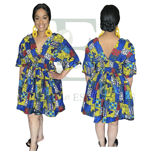 African Patchwork Smocked Mini Dress