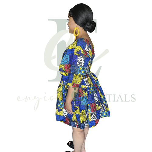 African Patchwork Smocked Mini Dress