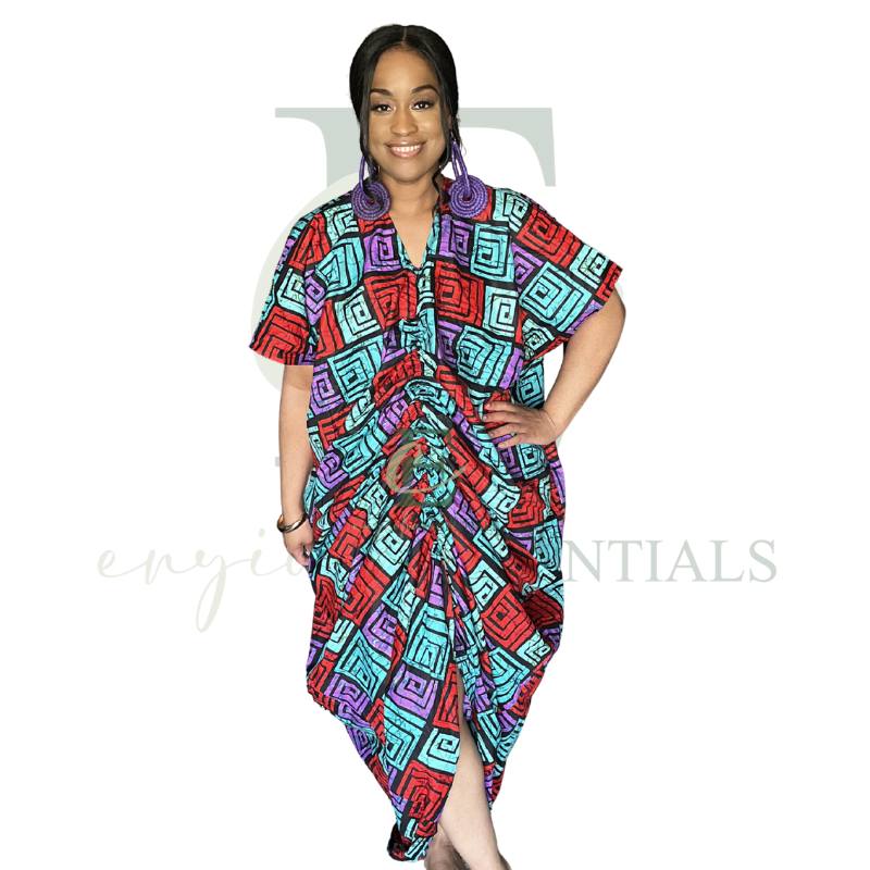 African Print Geometric Ruffle Boubou