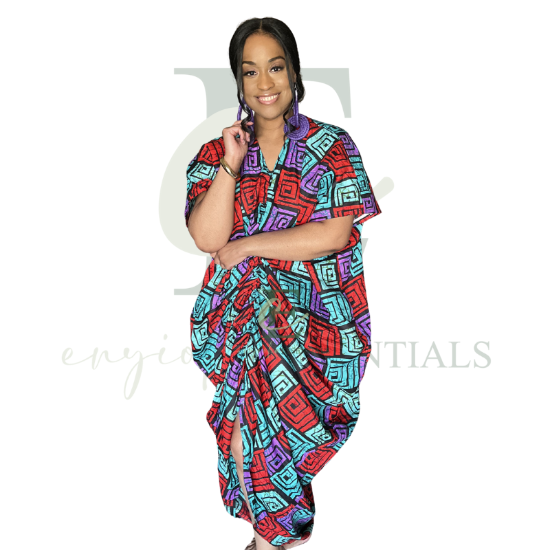 African Print Geometric Ruffle Boubou