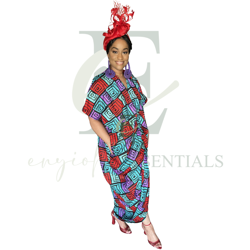 African Print Geometric Ruffle Boubou