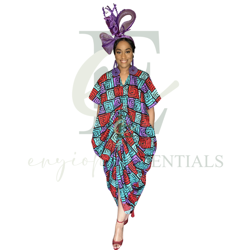 African Print Geometric Ruffle Boubou