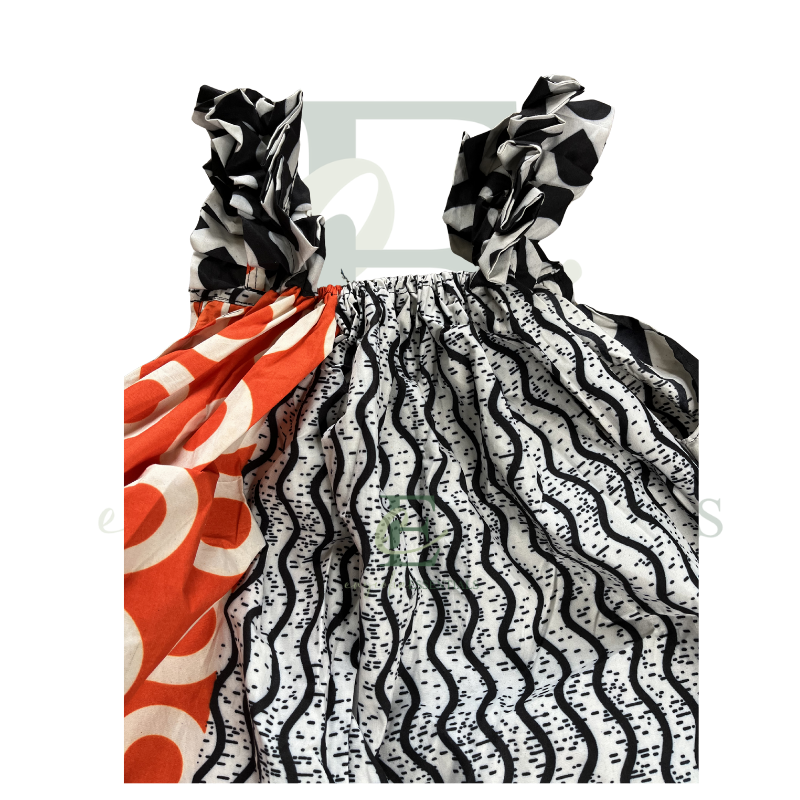 Orange Black XO African Print Maxi Dress with Ruffle Straps | Free Size (S–XXL)