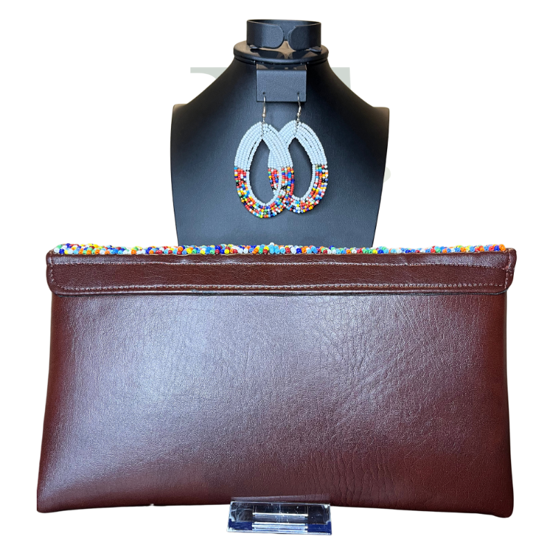 Handmade Beaded Multicolor Envelope Clutch with Matching Hoop Earrings