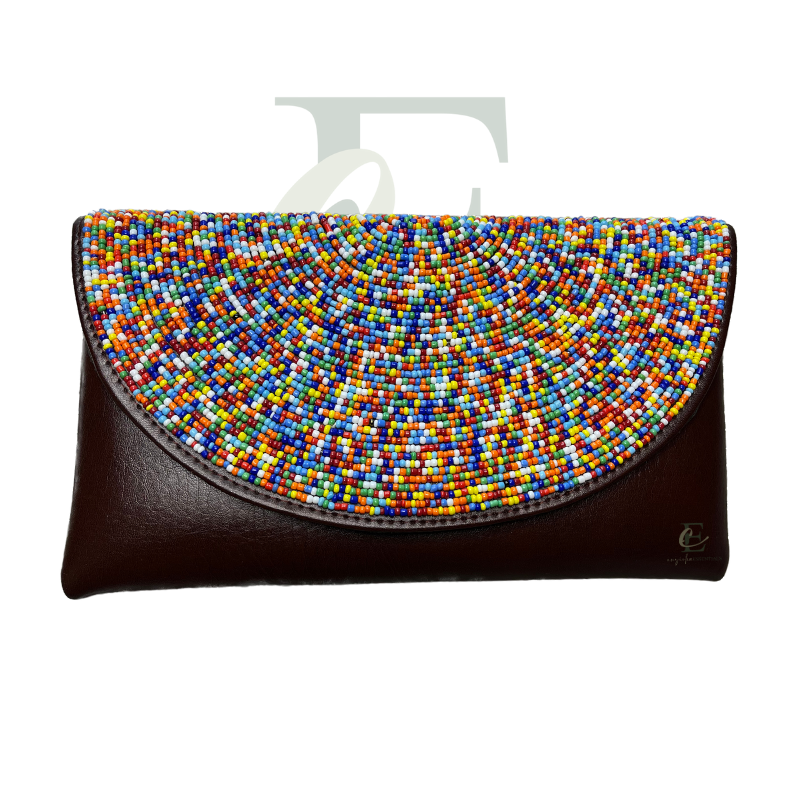 Handmade Beaded Multicolor Envelope Clutch with Matching Hoop Earrings