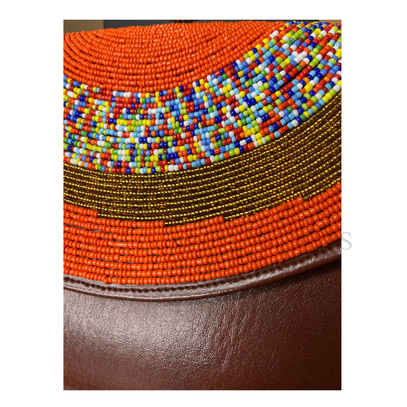 Handmade Beaded Orange and Brown Clutch with Matching Earrings