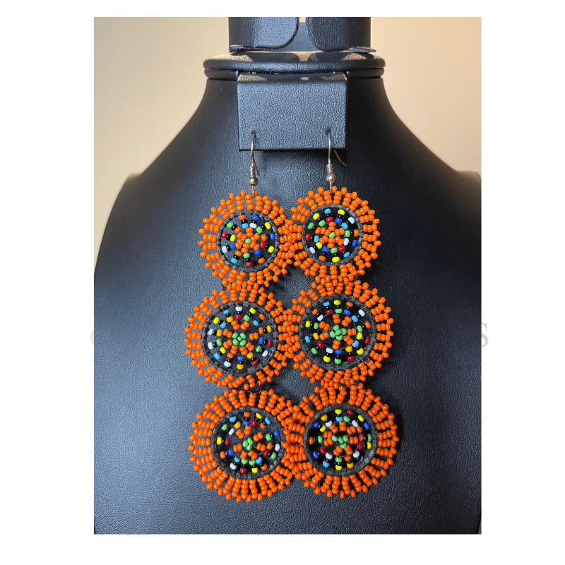 Handmade Beaded Orange and Brown Clutch with Matching Earrings