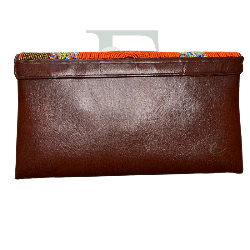 Handmade Beaded Orange and Brown Clutch with Matching Earrings