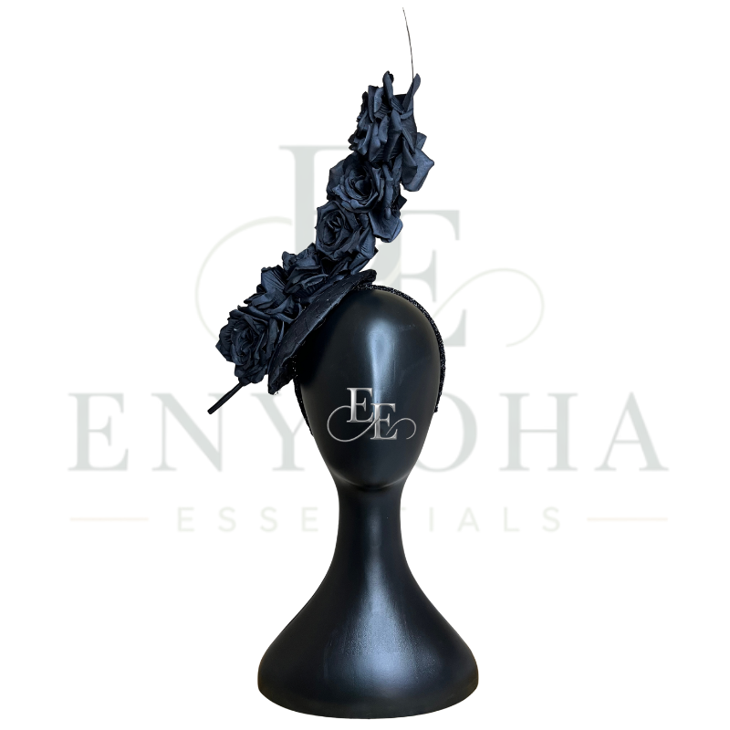 Black Floral Couture Fascinator Headband