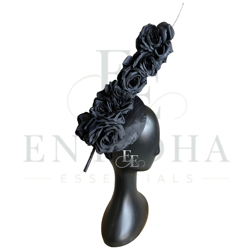 Black Floral Couture Fascinator Headband