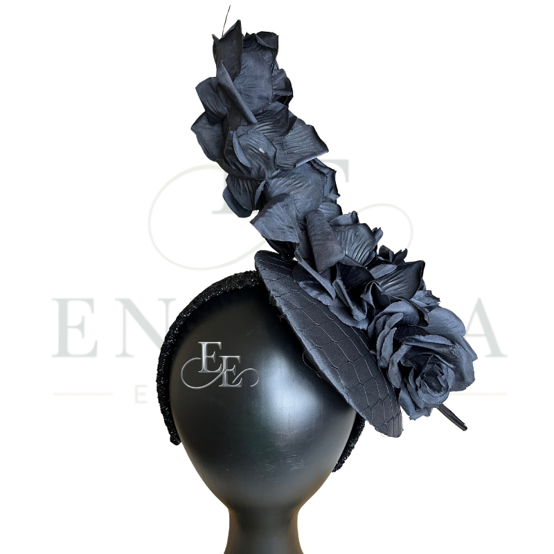 Black Floral Couture Fascinator Headband