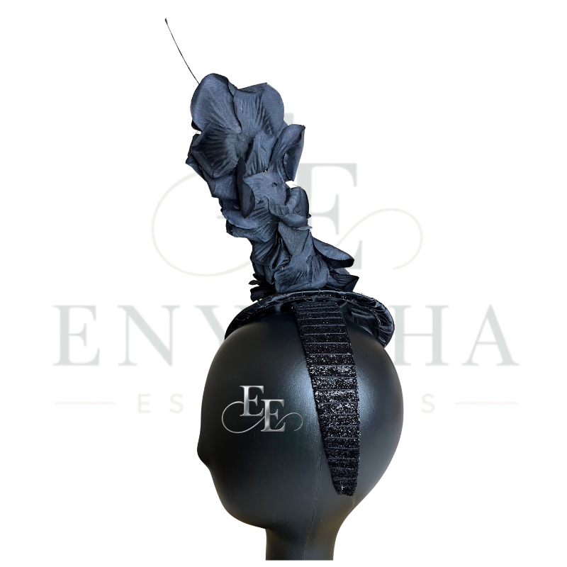 Black Floral Couture Fascinator Headband