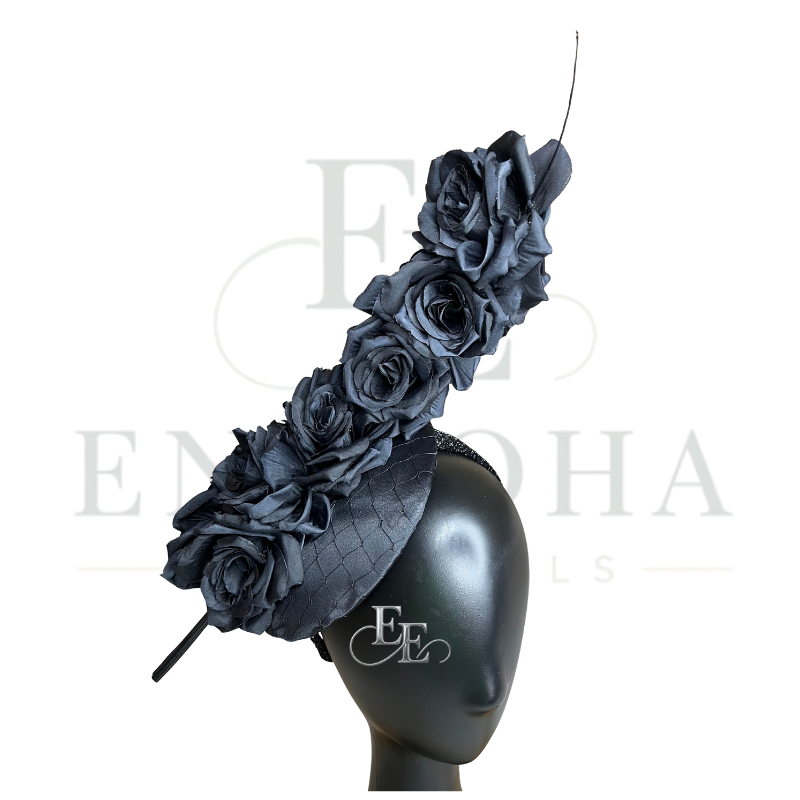 Black Floral Couture Fascinator Headband
