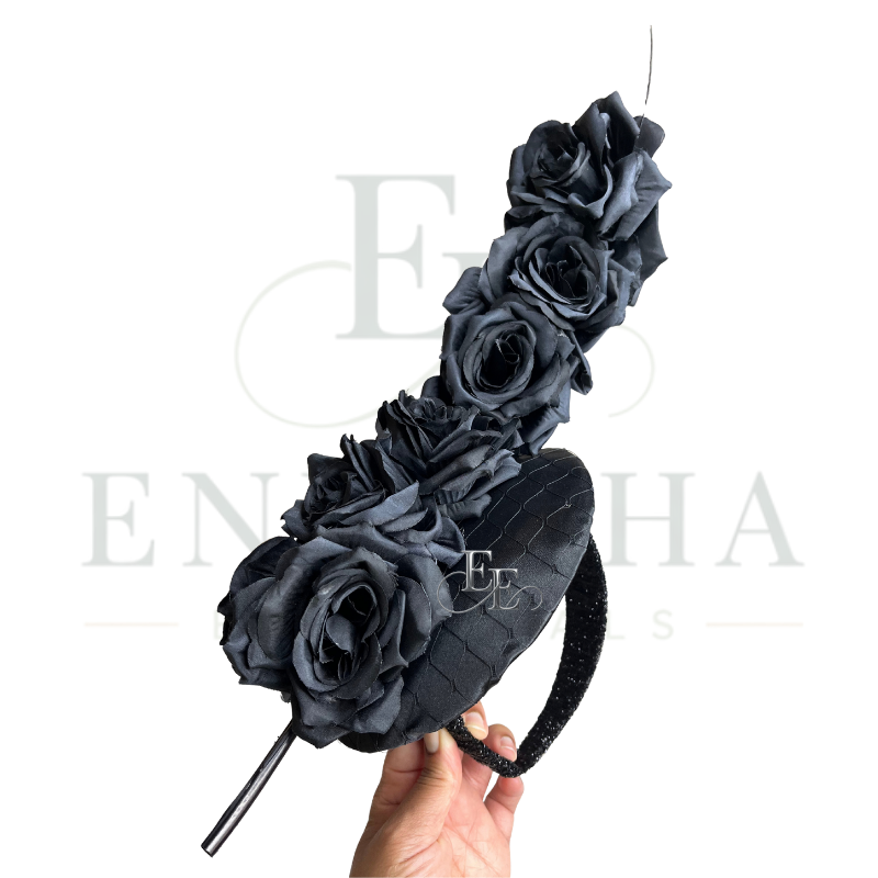 Black Floral Couture Fascinator Headband