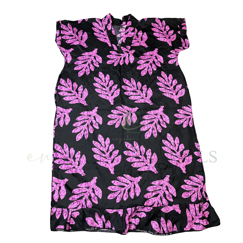Black & Pink Leaf Print Boubou Dress
