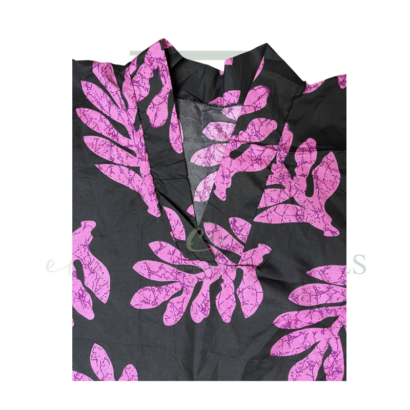 Black & Pink Leaf Print Boubou Dress