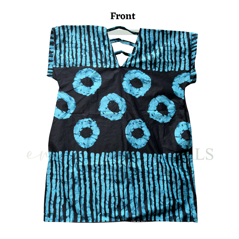 Black & Turquoise Print Open Back Short Boubou