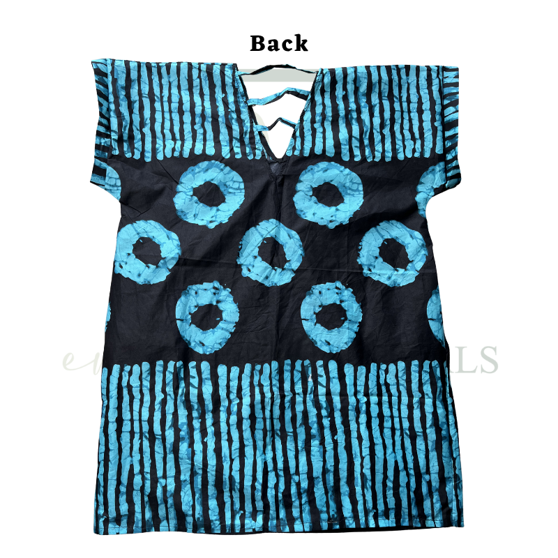 Black & Turquoise Print Open Back Short Boubou