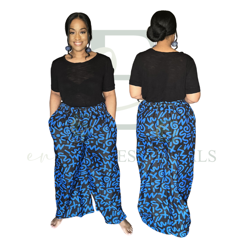 Blue Abstract Palazzo Wide Leg Pants
