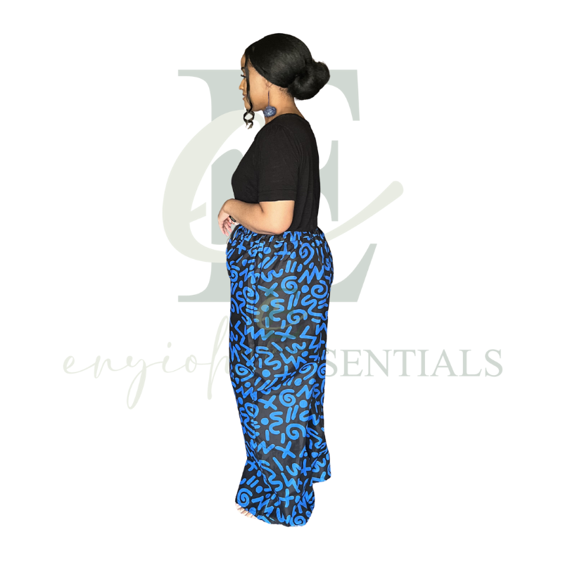 Blue Abstract Palazzo Wide Leg Pants