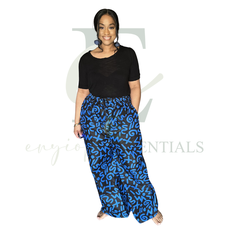 Blue Abstract Palazzo Wide Leg Pants