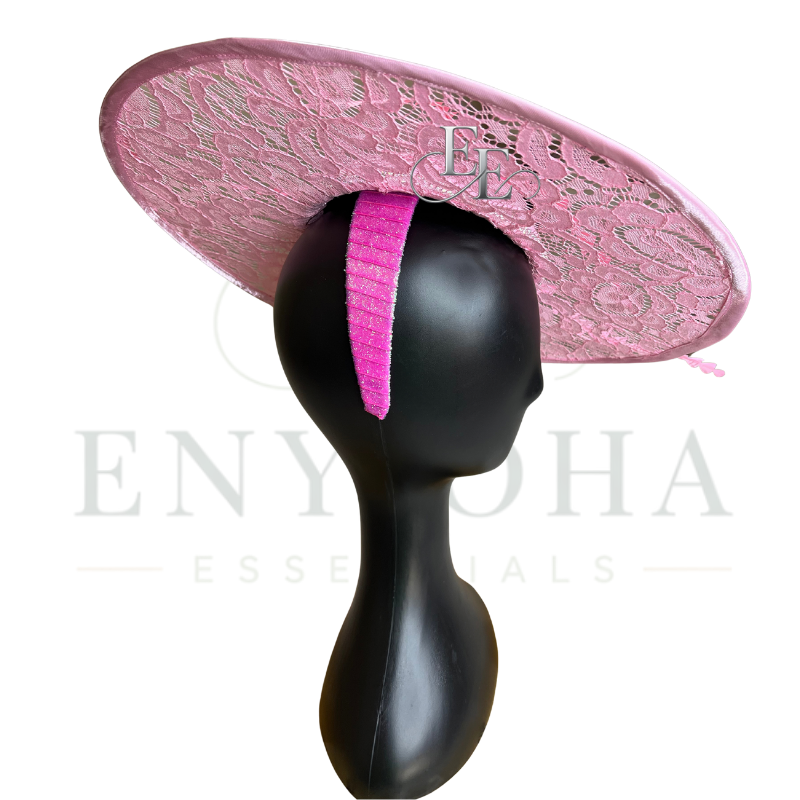 Blush Pink Wide-Brim Lace Fascinator