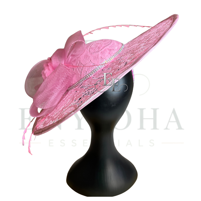 Blush Pink Wide-Brim Lace Fascinator