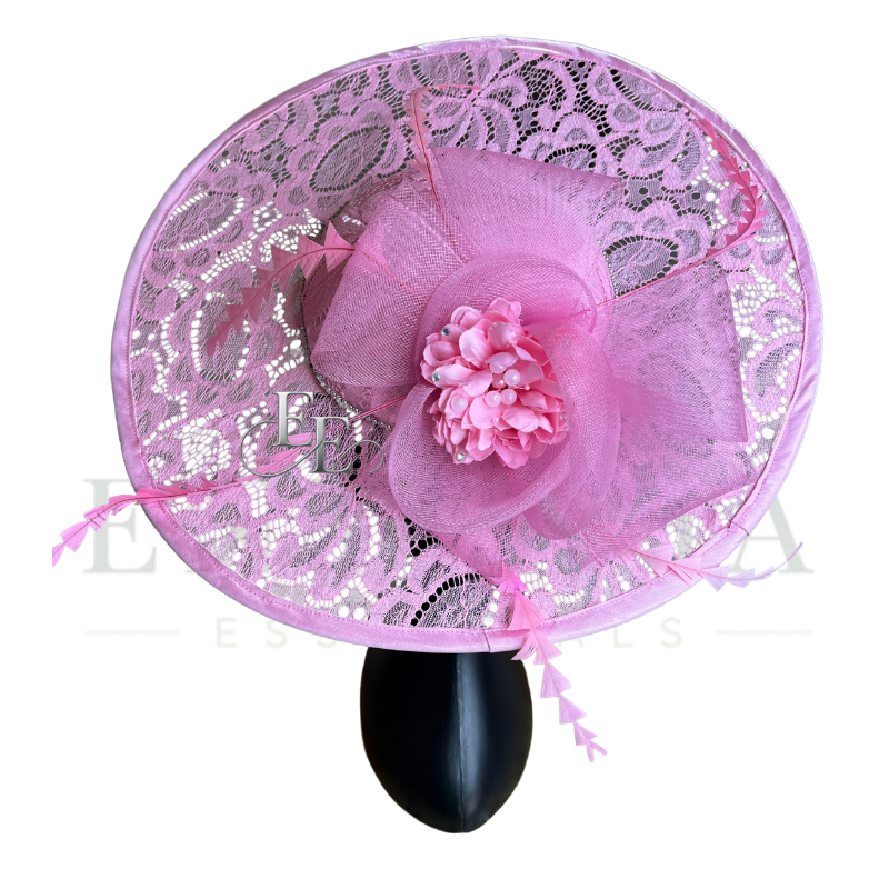 Blush Pink Wide-Brim Lace Fascinator