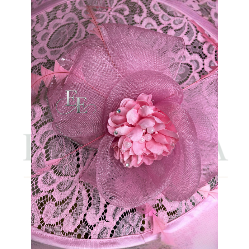 Blush Pink Wide-Brim Lace Fascinator