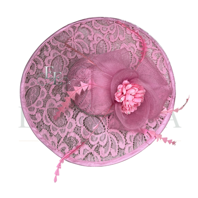 Blush Pink Wide-Brim Lace Fascinator