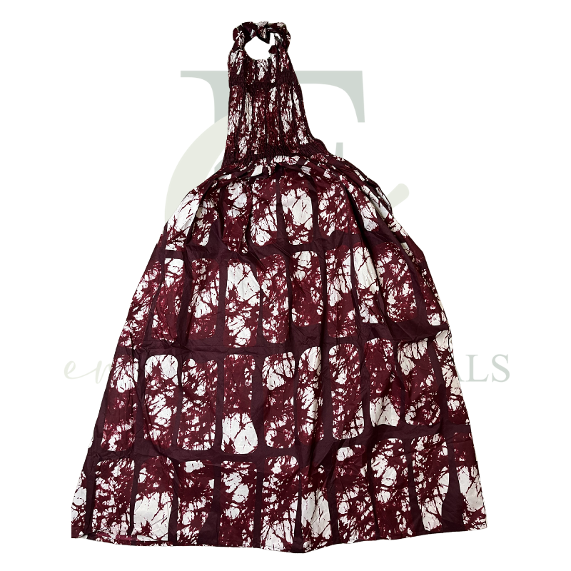 Burgundy African Print Halter Long Maxi Dress