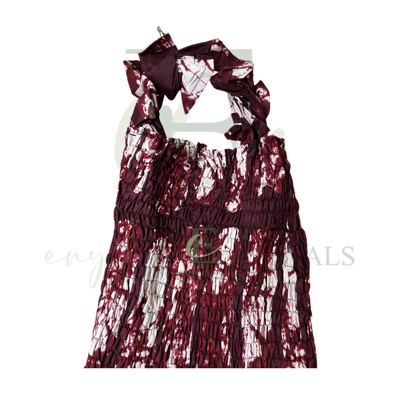 Burgundy African Print Halter Long Maxi Dress