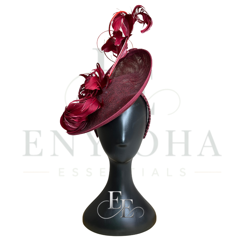 Burgundy Feather Sinamay Fascinator