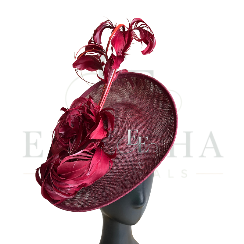 Burgundy Feather Sinamay Fascinator