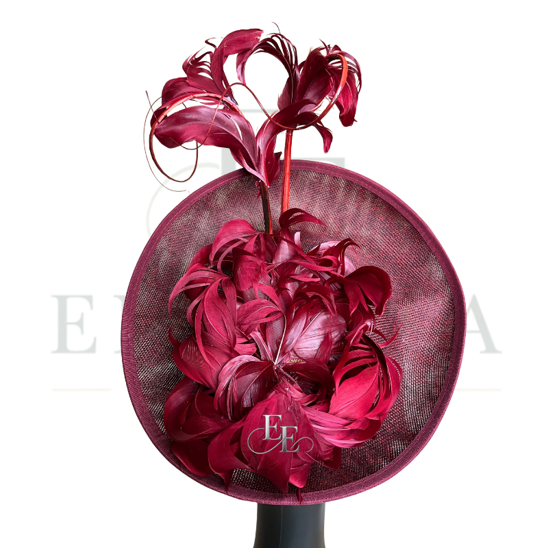 Burgundy Feather Sinamay Fascinator