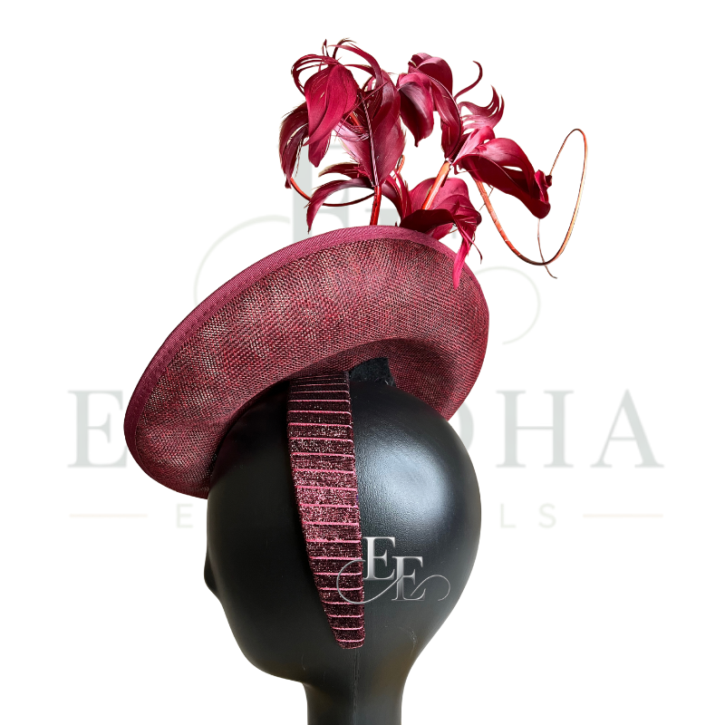 Burgundy Feather Sinamay Fascinator