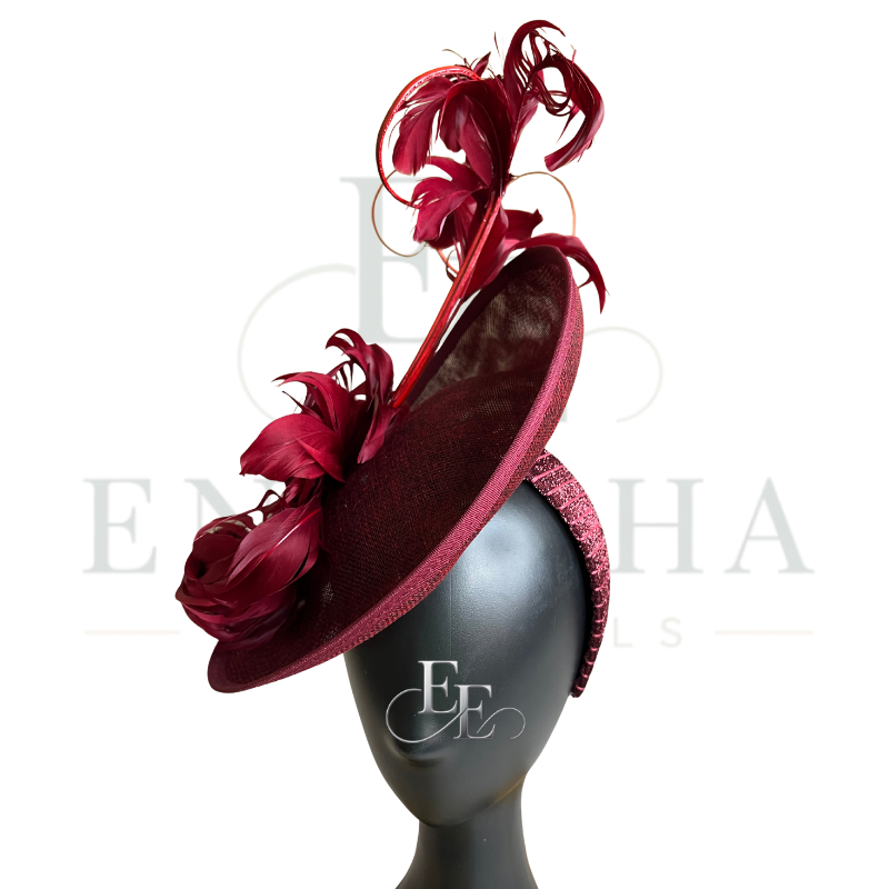 Burgundy Feather Sinamay Fascinator