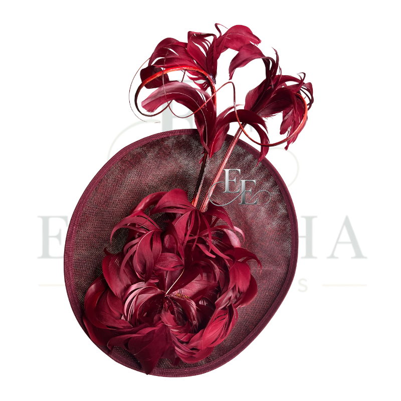 Burgundy Feather Sinamay Fascinator