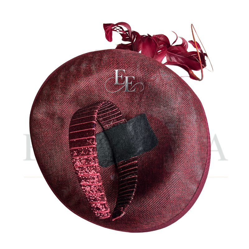 Burgundy Feather Sinamay Fascinator