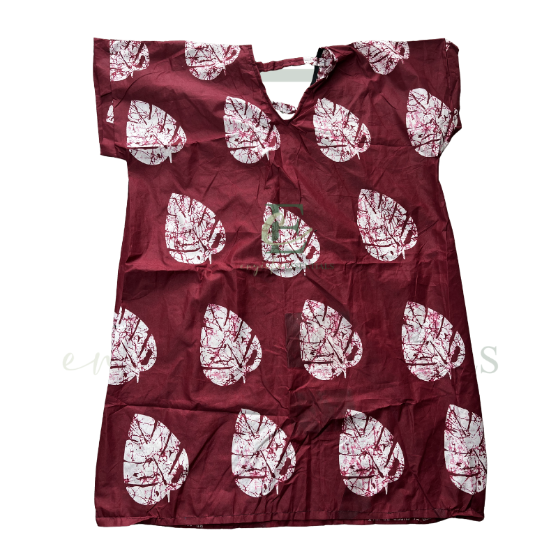 Maroon Leaf Print Open Back Short Boubou