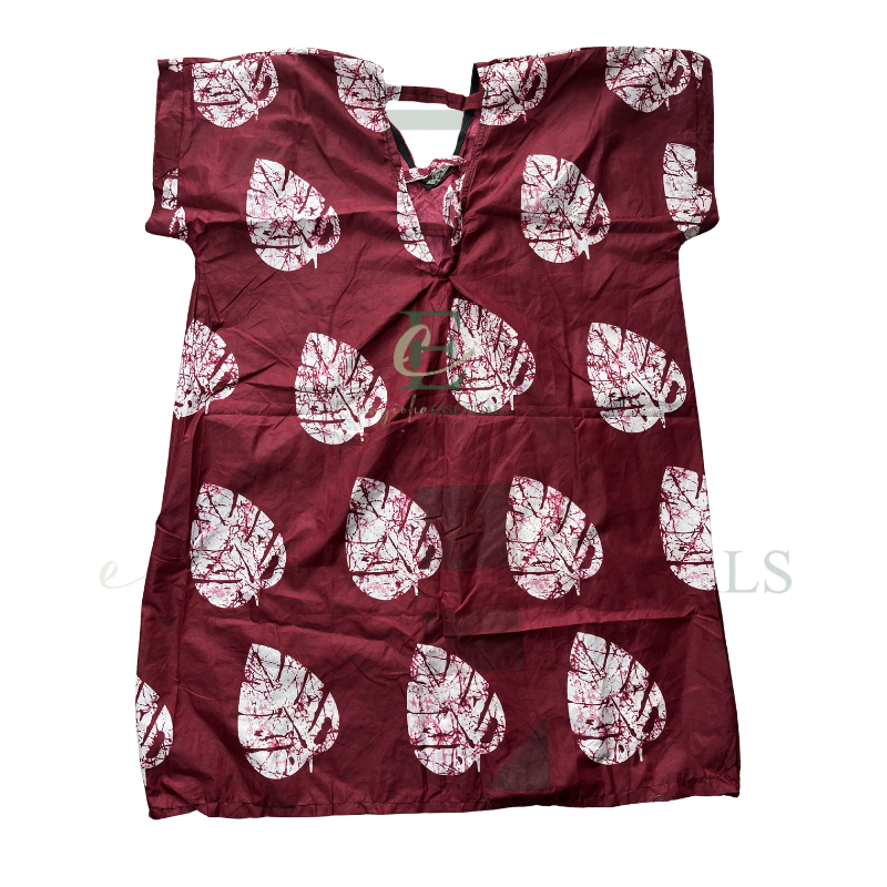 Maroon Leaf Print Open Back Short Boubou
